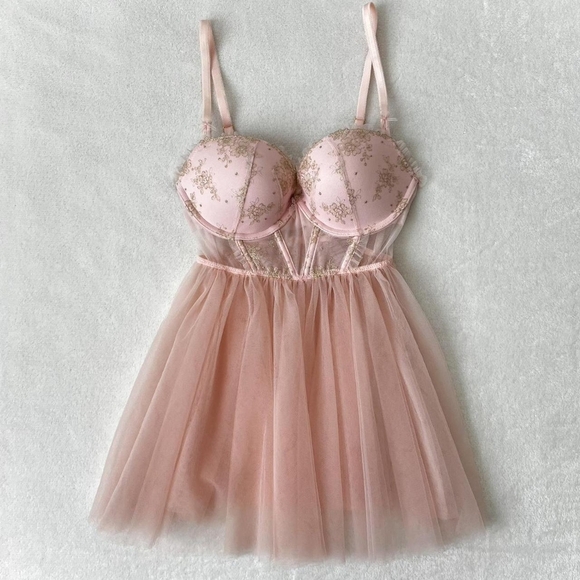 Victorias Secret Ballerina Tulle Babydoll Lingerie Dress 36D Pink Fairy Coquette - Picture 1 of 9